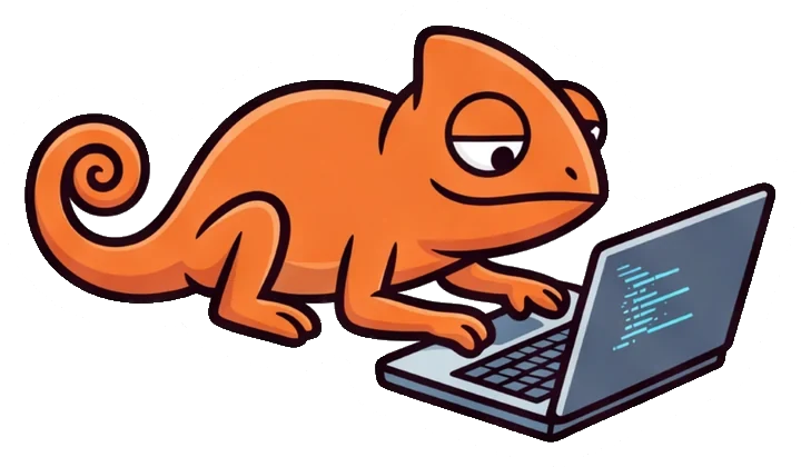 The Contigo chameleon researching on a laptop