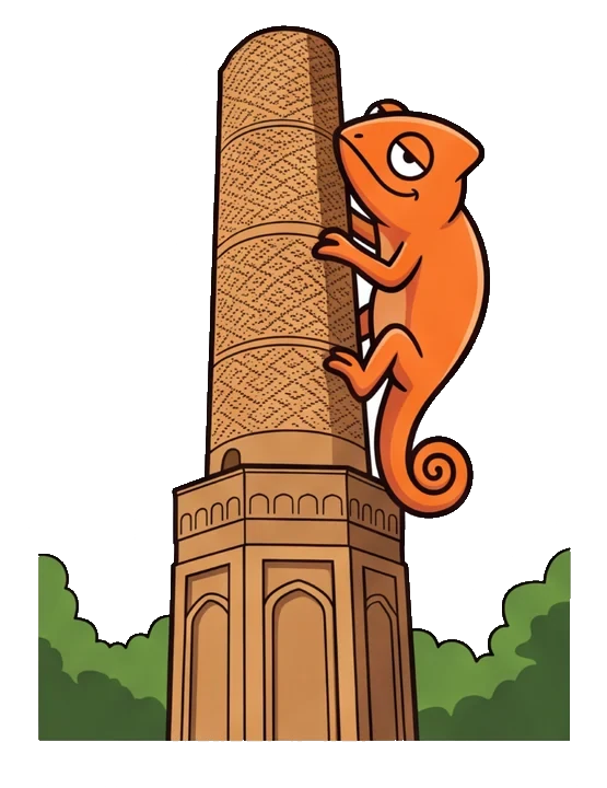 The Contigo chameleon climbing the Mudhafaria Minaret