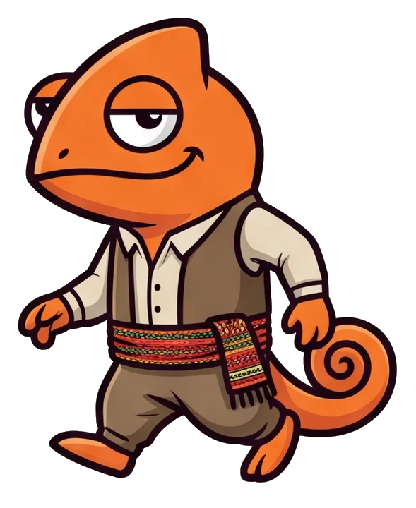 The Contigo chameleon in traditional Kurdish clothes
