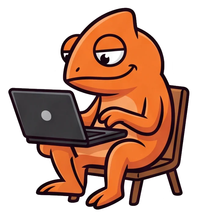 The Contigo chameleon working on a laptop