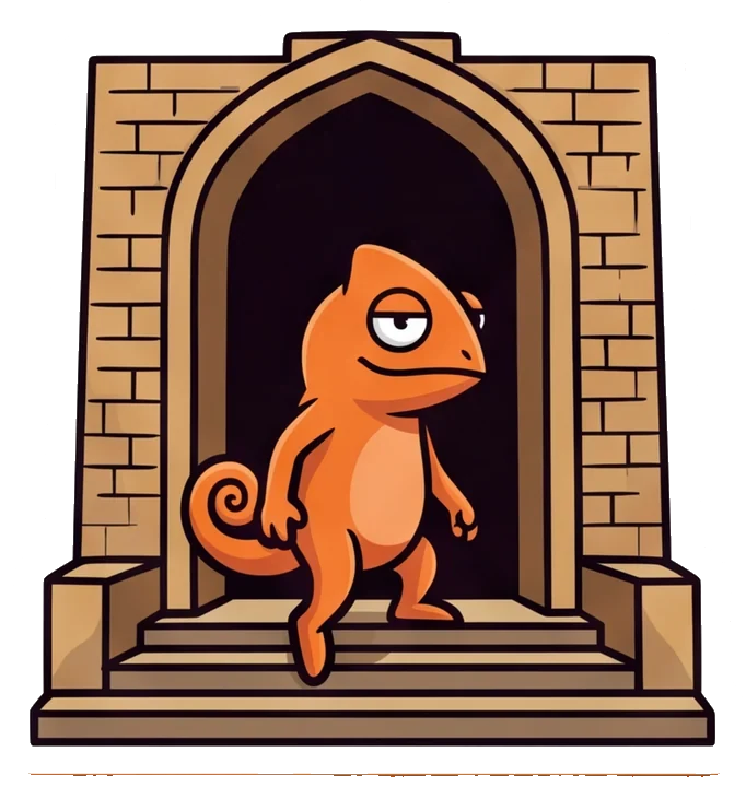 The Contigo chameleon standing in a doorway